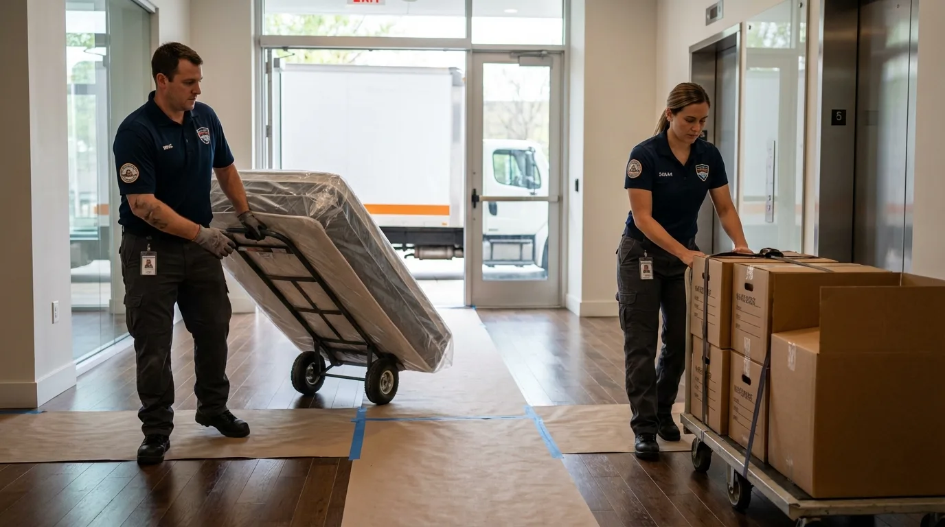 Professional apartment movers loading elevator in Tavares, FL